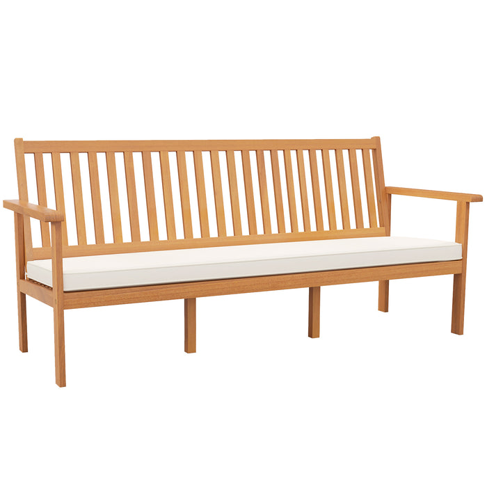 Outdoor Acacia Wood Bench 3-Seat Patio Bench with Removable Seat Cushion-