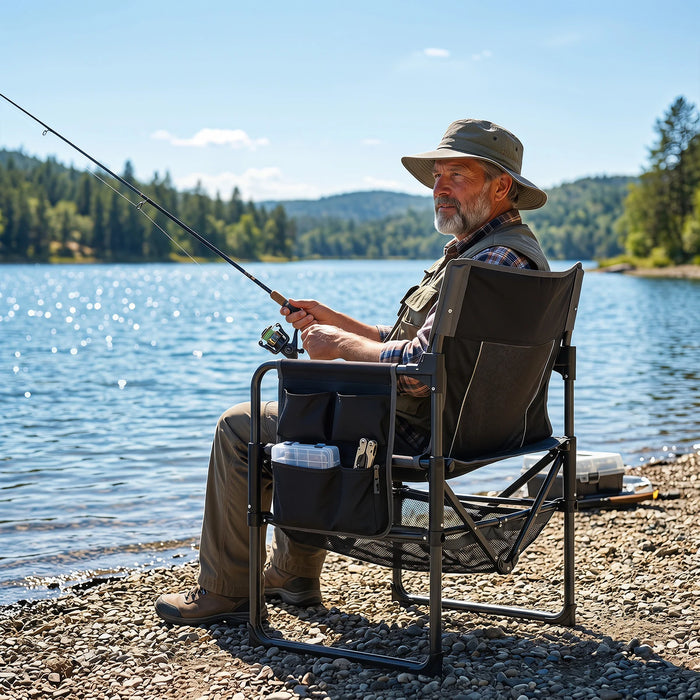 Outdoor Camping Chair with Cup Holder and Side Pocket-