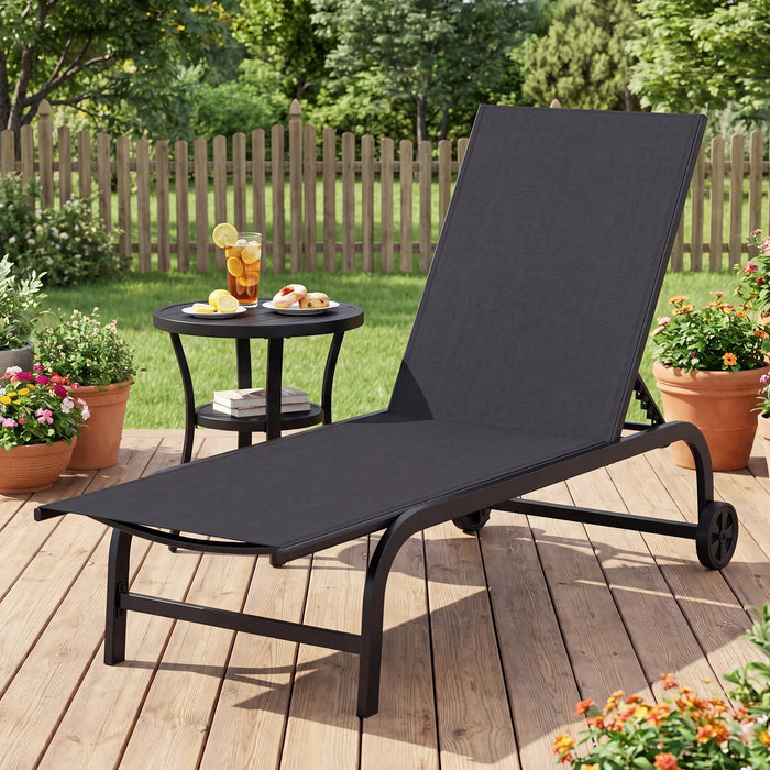 Outdoor Chaise Lounge Chair Set of 2 with Wheels 6-Position Recliner with 180° Full Flat-