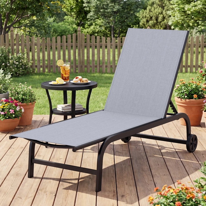 Outdoor Chaise Lounge Chair Set of 2 with Wheels 6-Position Recliner with 180° Full Flat-
