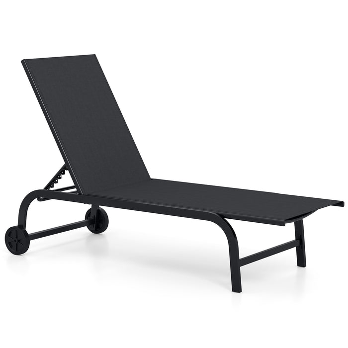 Outdoor Chaise Lounge Chair Set of 2 with Wheels-