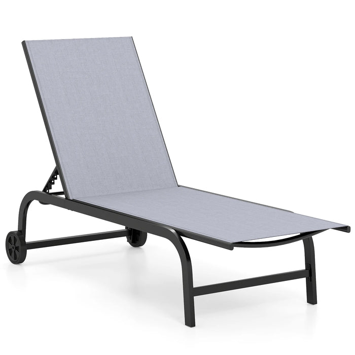 Outdoor Chaise Lounge Chair Set of 2 with Wheels-