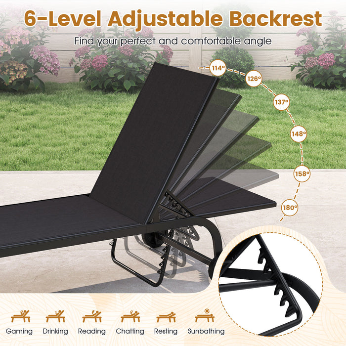 Outdoor Chaise Lounge Chair Set of 2 with Wheels and 180° Full Flat-