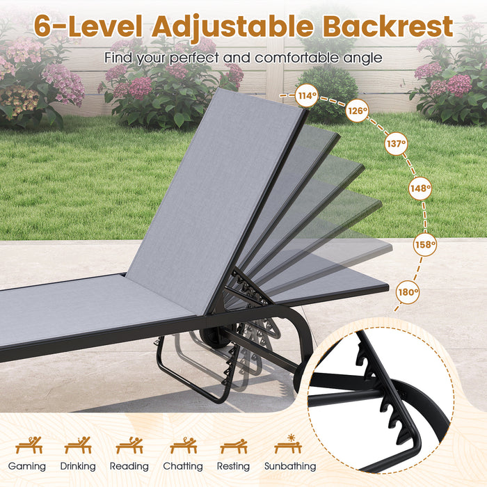 Outdoor Chaise Lounge Chair Set of 2 with Wheels and 180° Full Flat-