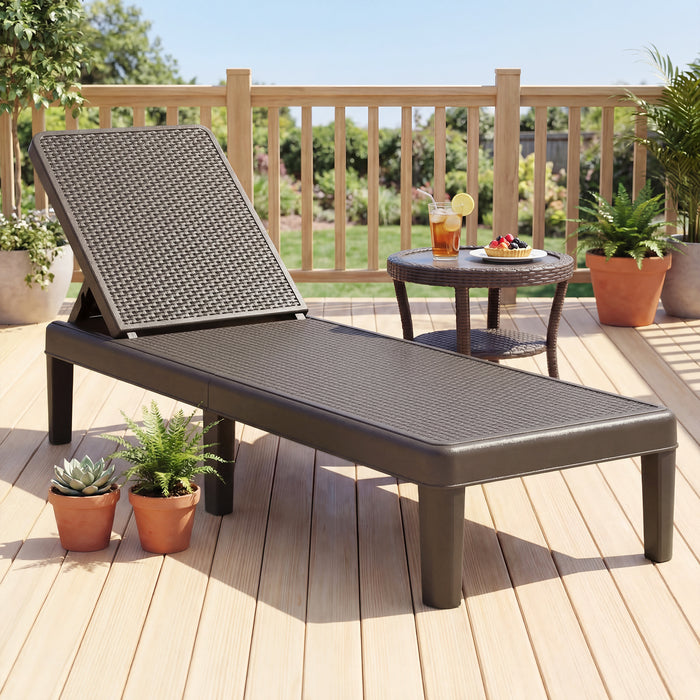 Outdoor Chaise Lounger Chair 4-Position Reclining Chair with Waterproof Rattan Textured PP Surface-