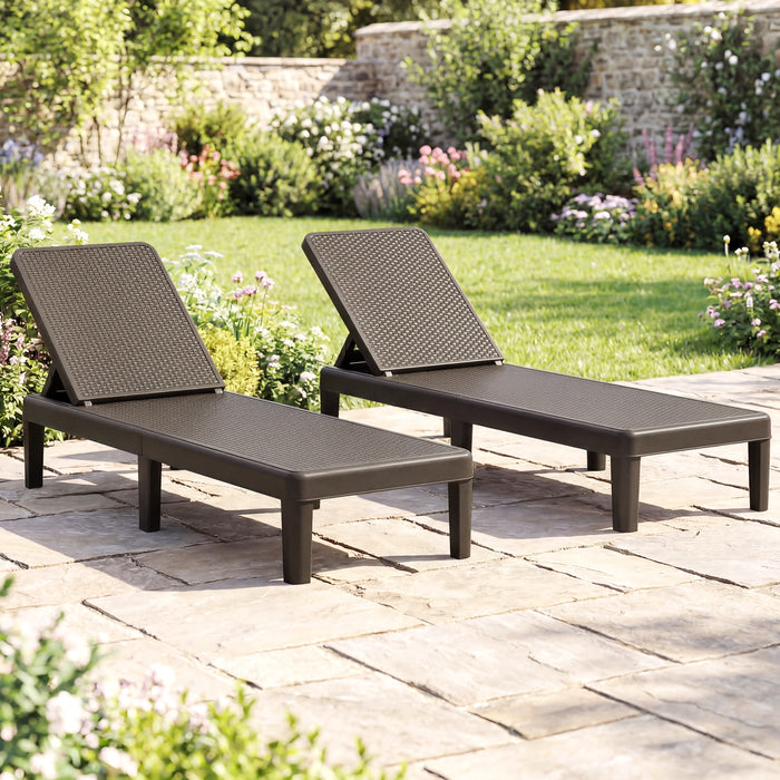 Outdoor Chaise Lounger Chair 4-Position Reclining Chair with Waterproof Rattan Textured PP Surface-