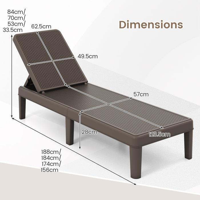 Outdoor Chaise Lounger Chair 4-Position Reclining Chair with Waterproof Rattan Textured PP Surface-