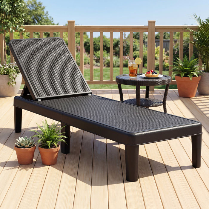Outdoor Chaise Lounger Chair 4-Position Reclining Chair with Waterproof Rattan Textured PP Surface-