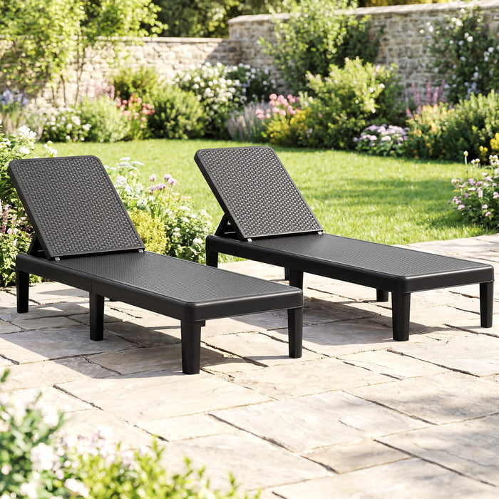 Outdoor Chaise Lounger Chair 4-Position Reclining Chair with Waterproof Rattan Textured PP Surface-