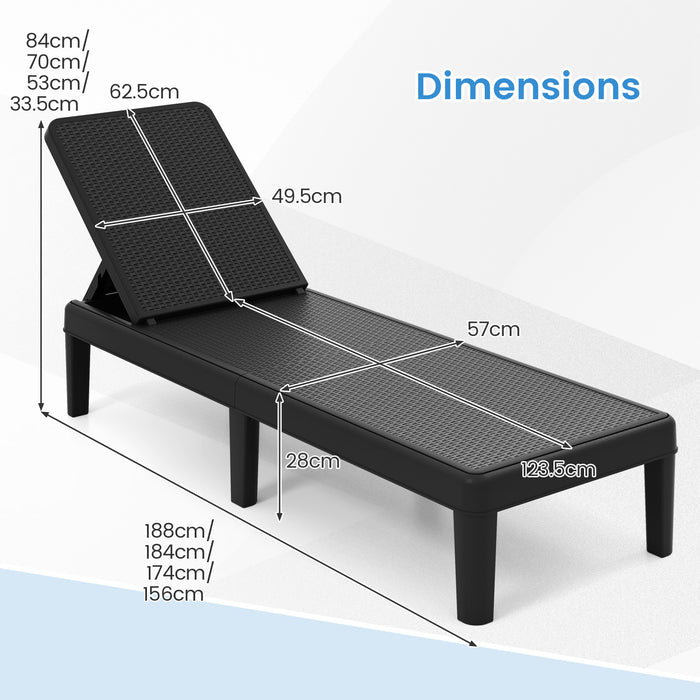 Outdoor Chaise Lounger Chair 4-Position Reclining Chair with Waterproof Rattan Textured PP Surface-