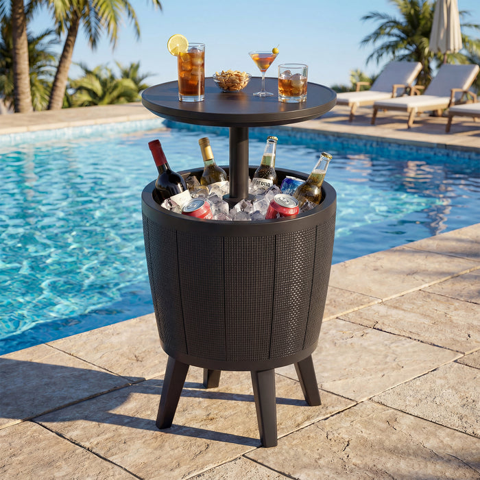 Outdoor Cool Cocktail Bar Table 38L Beer and Wine Cooler with Lift-Top-