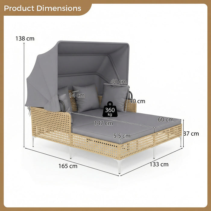 Outdoor Daybed with Retractable Canopy and Soft Pillows-