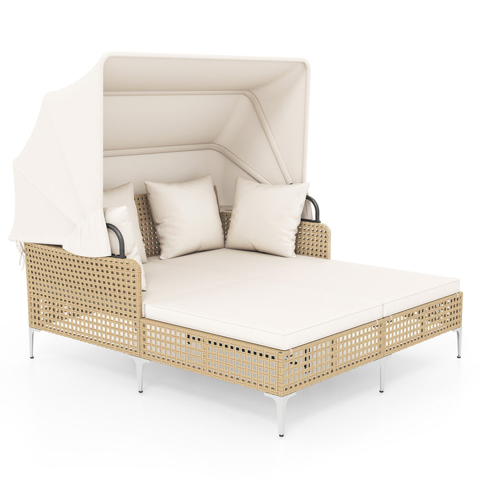 Outdoor Daybed with Retractable Canopy and Soft Pillows-
