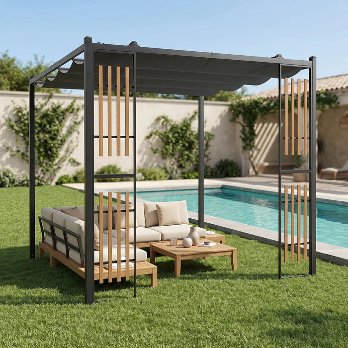 Outdoor Garden Pergola with 2 Slatted Screens for Courtyard-