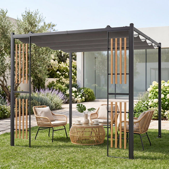 Outdoor Garden Pergola with 2 Slatted Screens for Courtyard-