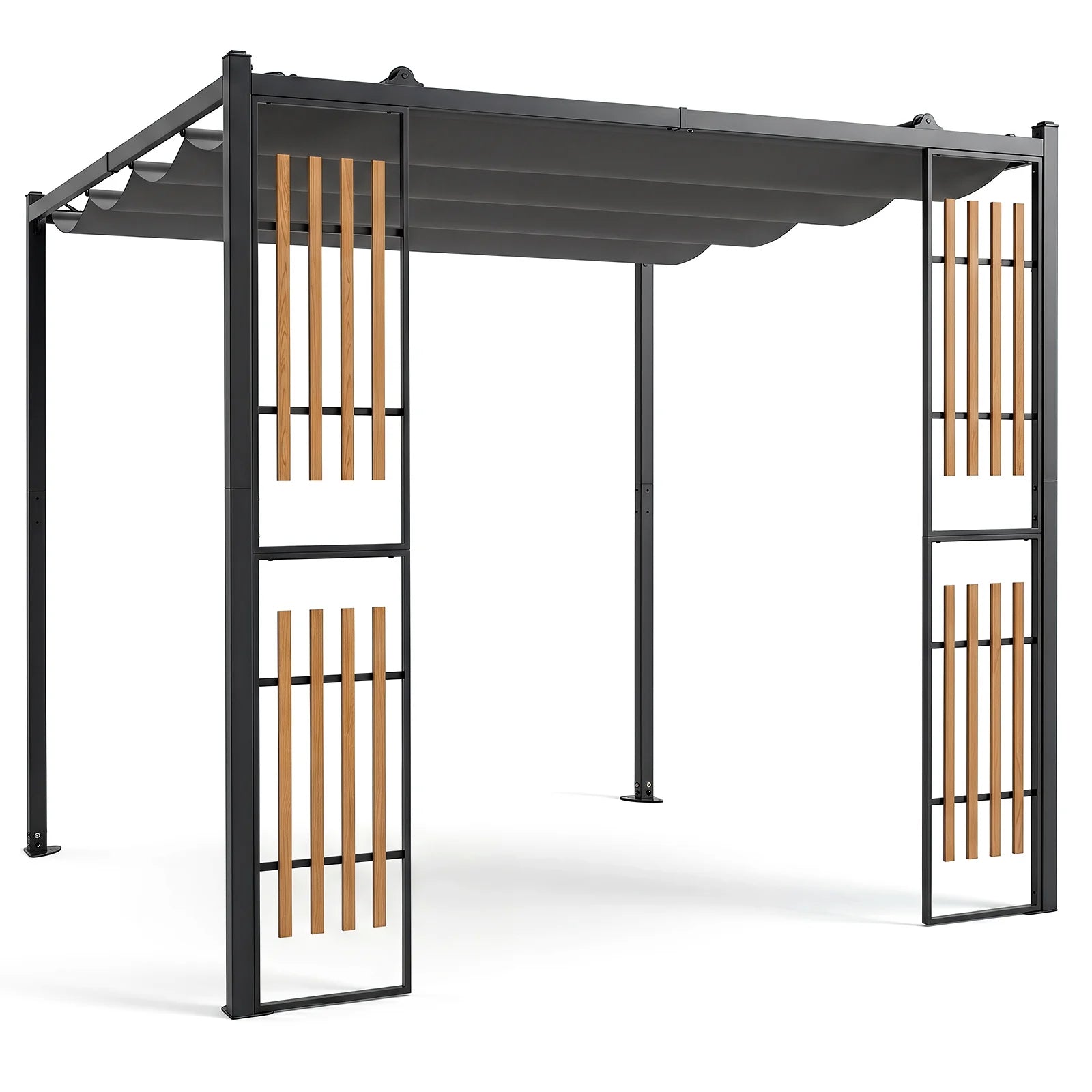 Outdoor Garden Pergola with 2 Slatted Screens for Courtyard-