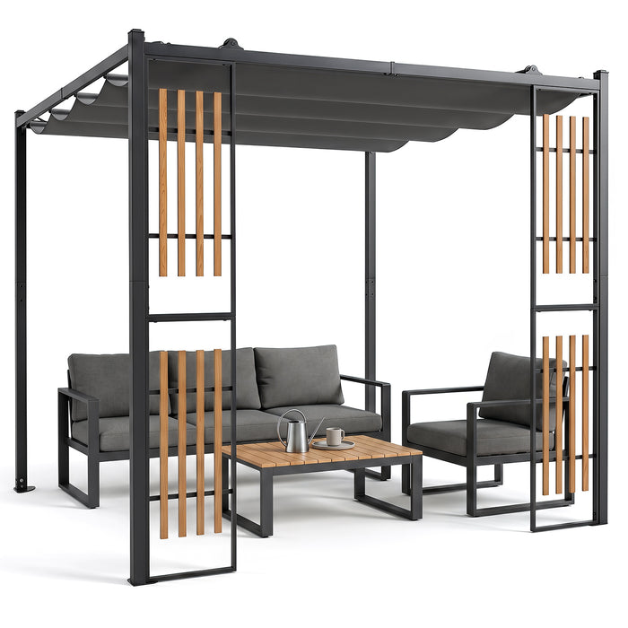 Outdoor Garden Pergola with 2 Slatted Screens for Courtyard-