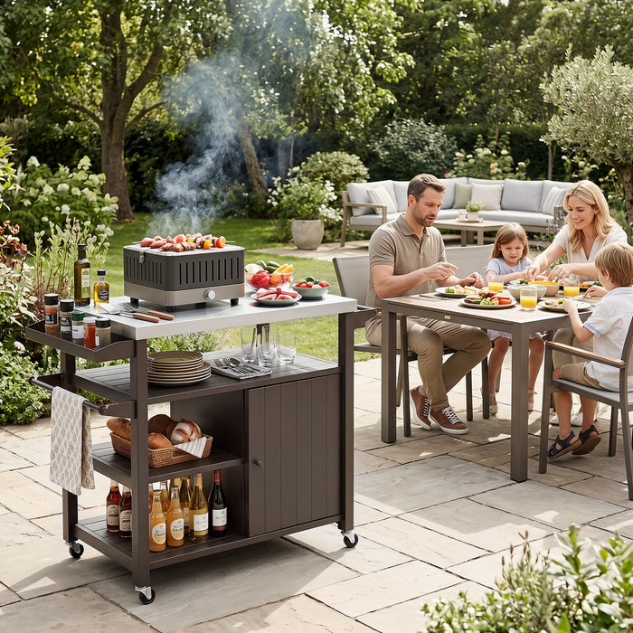 Outdoor Grill Cart Movable Prep Table with Storage Cabinet