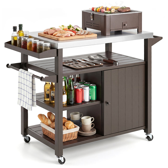 Outdoor Grill Cart Movable Prep Table with Storage Cabinet