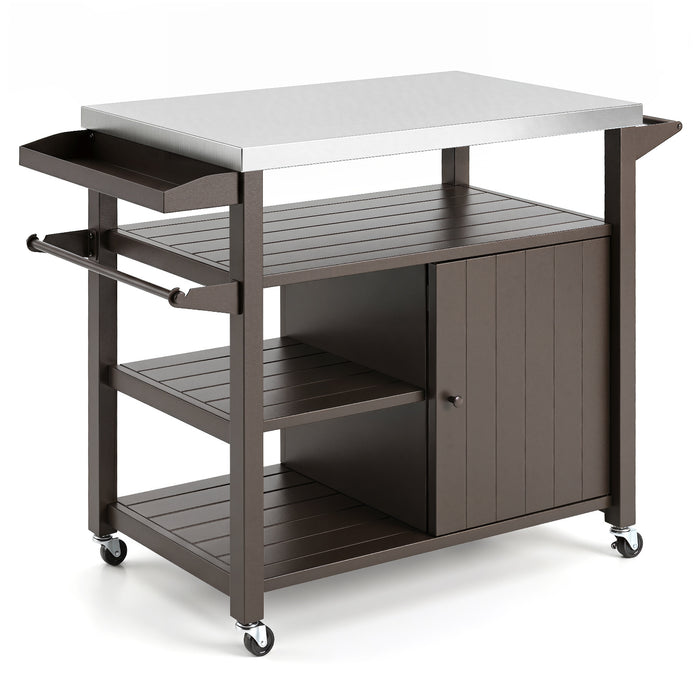 Outdoor Grill Cart Movable Prep Table with Storage Cabinet