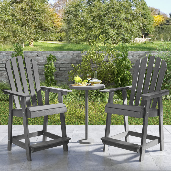 Outdoor HDPE Bar Stool with Armrest Footrest for Garden Poolside Set of 2-
