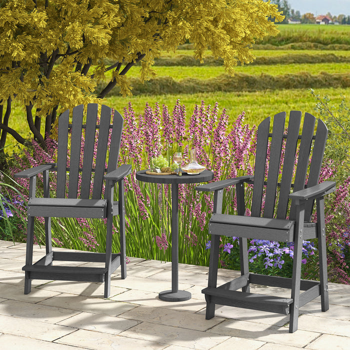 Outdoor HDPE Bar Stool with Armrest Footrest for Garden Poolside Set of 2-