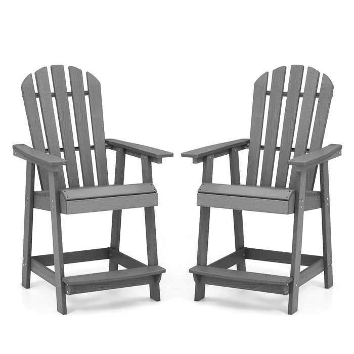 Outdoor HDPE Bar Stool with Armrest Footrest for Garden Poolside Set of 2-