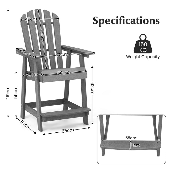 Outdoor HDPE Bar Stool with Armrest Footrest for Garden Poolside Set of 2-