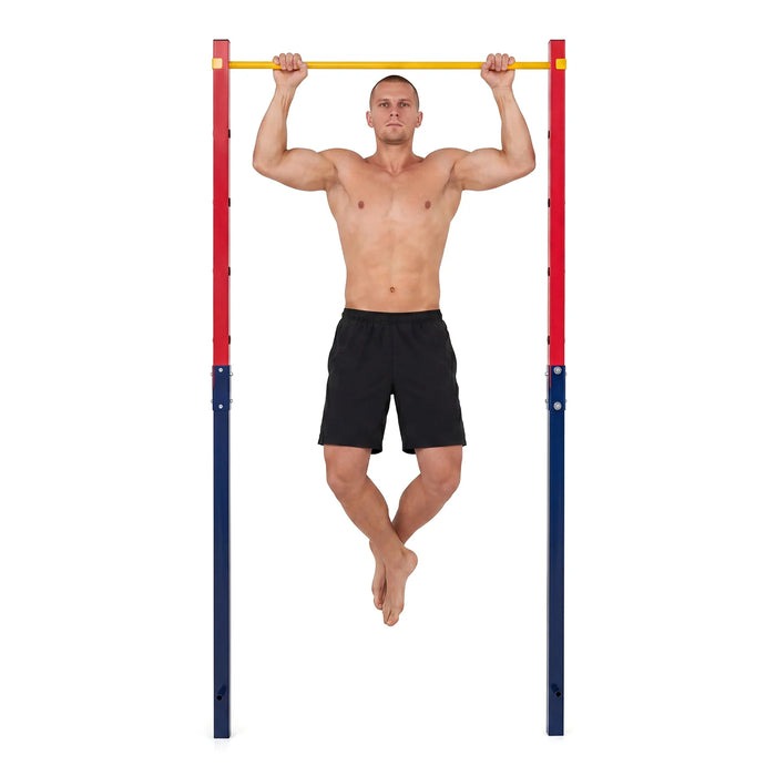 Outdoor In-Ground Pull Up Bar Heavy Duty Metal Pull Up Bar Station with 5 Adjustable Heights-Blue