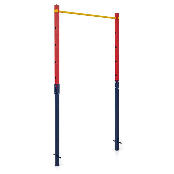 Outdoor In-Ground Pull Up Bar Heavy Duty Metal Pull Up Bar Station with 5 Adjustable Heights-Blue