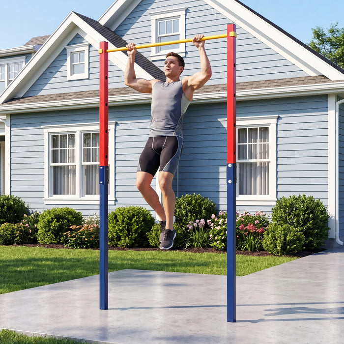 Outdoor In-Ground Pull Up Bar Heavy Duty Metal Pull Up Bar Station with 5 Adjustable Heights-Blue