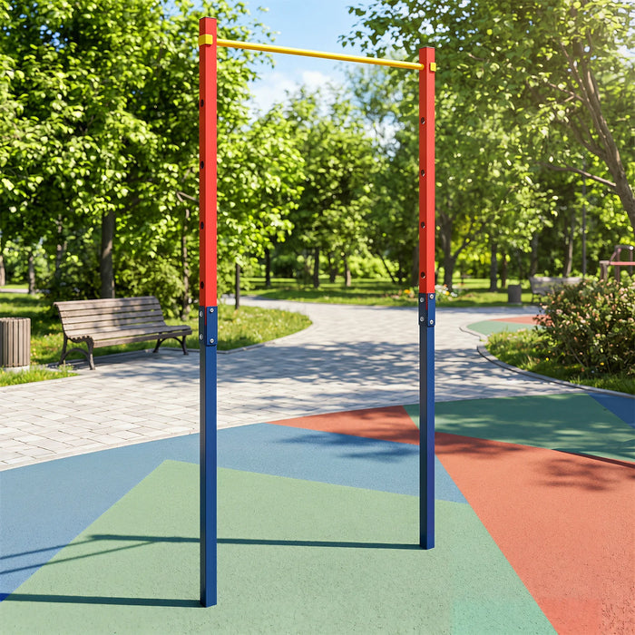 Outdoor In-Ground Pull Up Bar Heavy Duty Metal Pull Up Bar Station with 5 Adjustable Heights-Blue