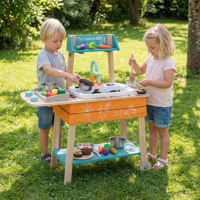 Outdoor Kids Play Kitchen Set Wooden Toy Kitchen Playset with Removable Sink-