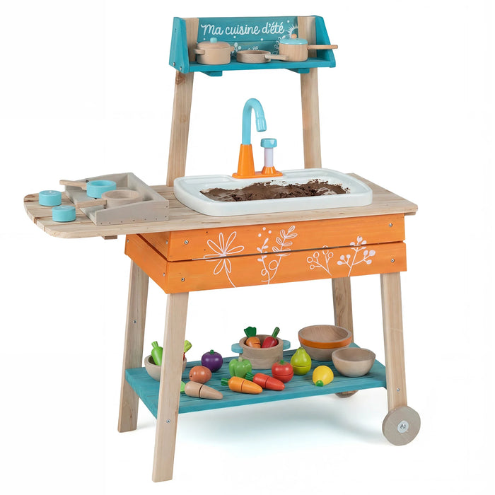 Outdoor Kids Play Kitchen Set Wooden Toy Kitchen Playset with Removable Sink-