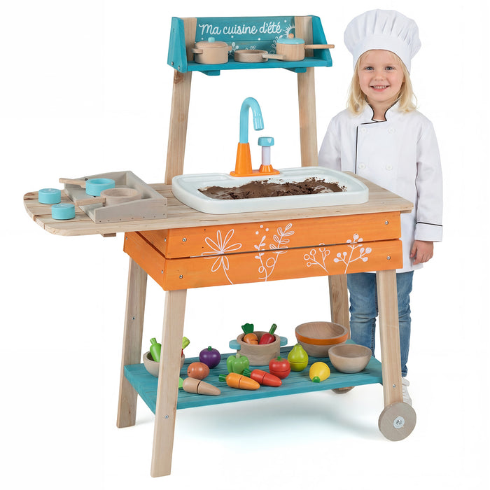 Outdoor Kids Play Kitchen Set Wooden Toy Kitchen Playset with Removable Sink-