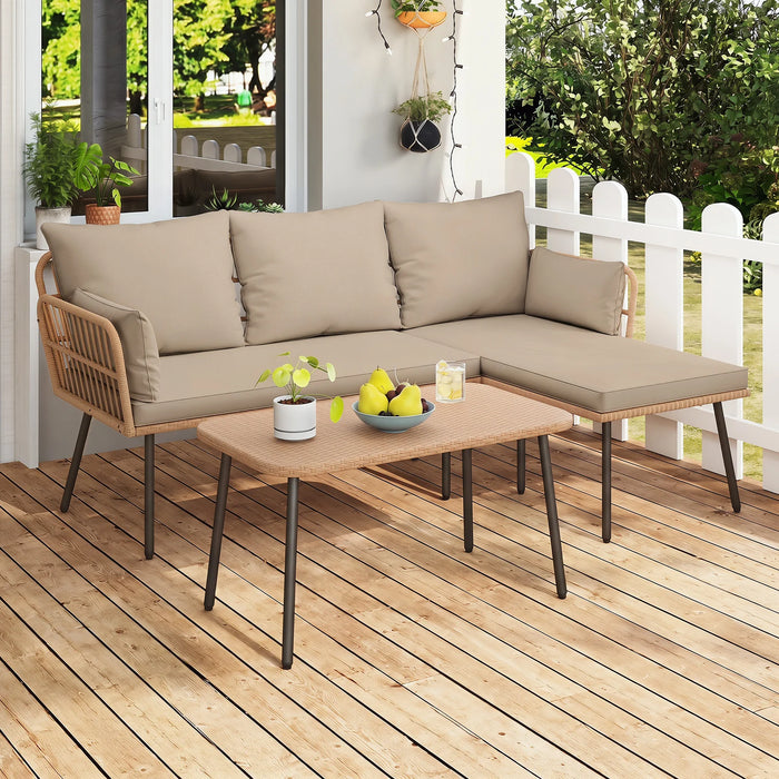 Outdoor L Shape Sofa Set with Coffee Table and Removable Cushions for Porch-