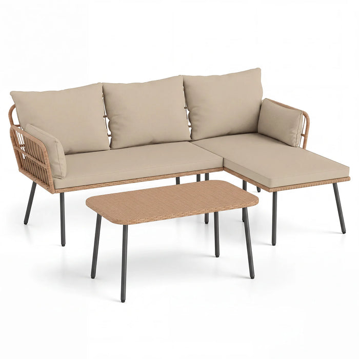 Outdoor L Shape Sofa Set with Coffee Table and Removable Cushions for Porch-