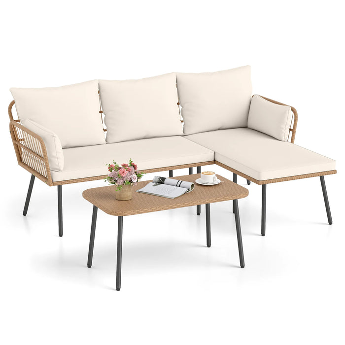 Outdoor L Shape Sofa Set with Coffee Table and Removable Cushions for Porch-