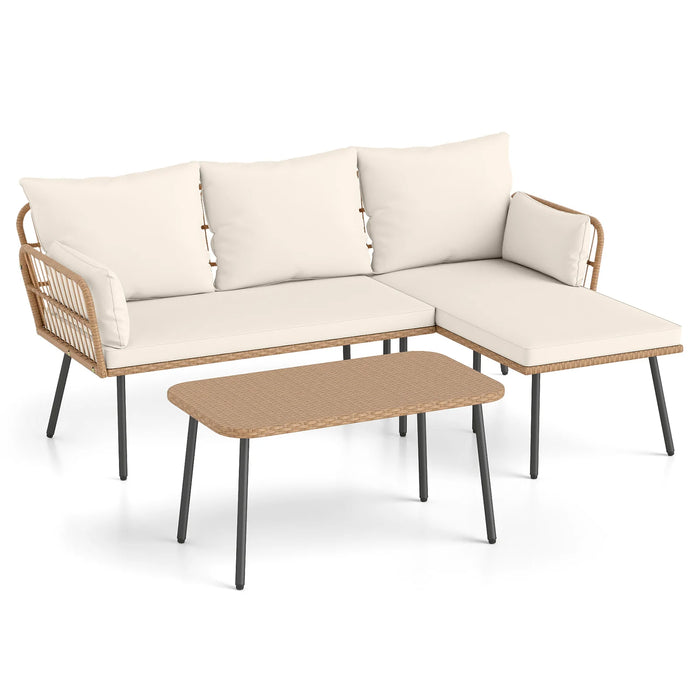 Outdoor L Shape Sofa Set with Coffee Table and Removable Cushions for Porch-