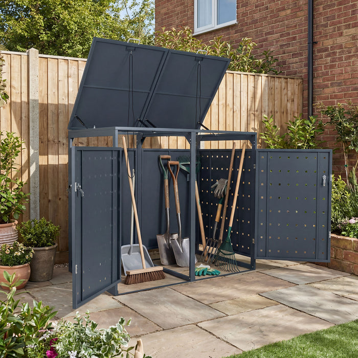 Outdoor Metal Garbage Bin Storage Shed for 2 Trash Cans Double Trash Can Enclosure-