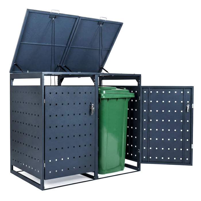 Outdoor Metal Garbage Bin Storage Shed for 2 Trash Cans Double Trash Can Enclosure-