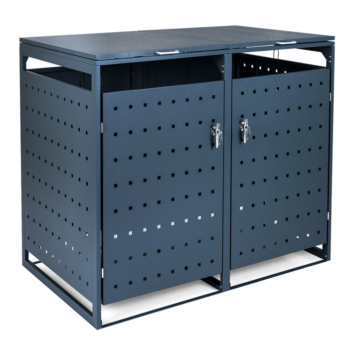Outdoor Metal Garbage Bin Storage Shed for 2 Trash Cans Double Trash Can Enclosure-