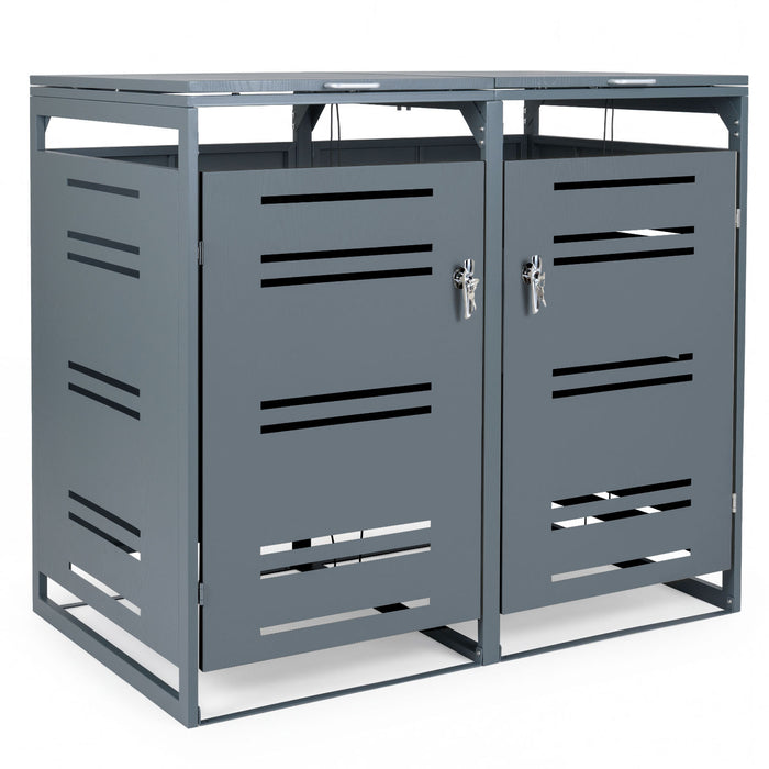 Outdoor Metal Garbage Bin Storage Shed for 2 Trash Cans-