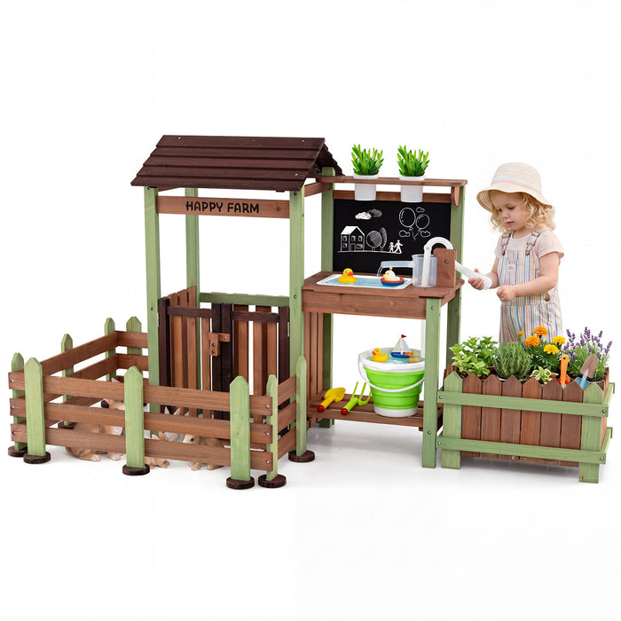 Outdoor Mud Farm Playset for Kids with Raised Planter Box and Real-