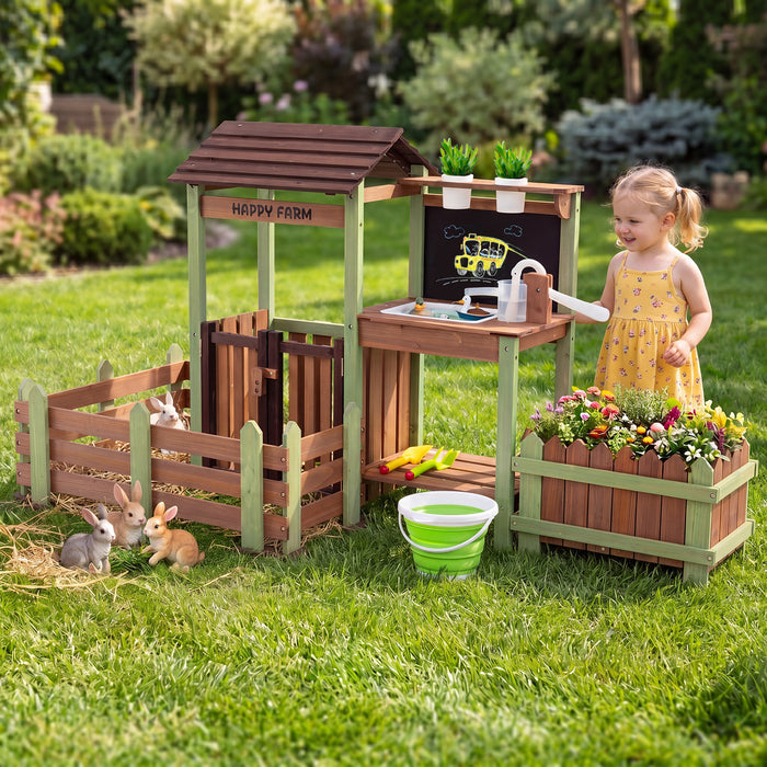 Outdoor Mud Farm Playset for Kids with Raised Planter Box and Real-