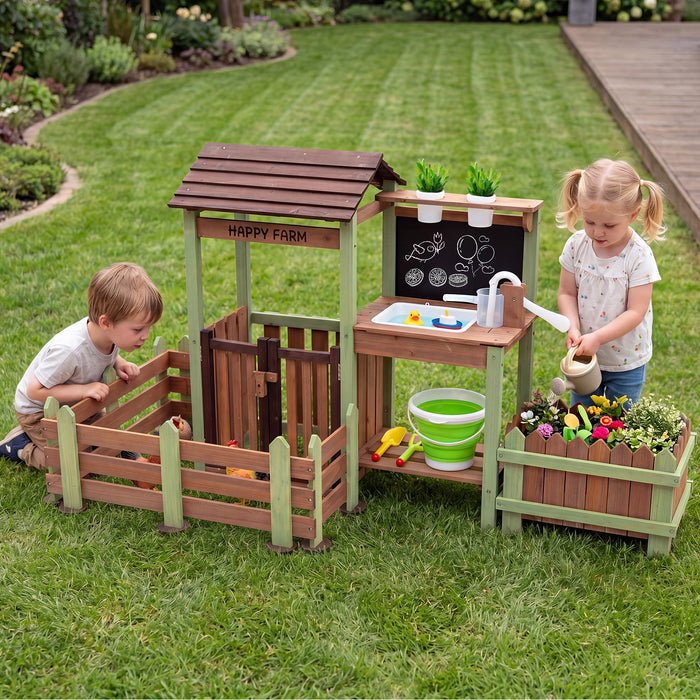 Outdoor Mud Farm Playset for Kids with Raised Planter Box and Real-