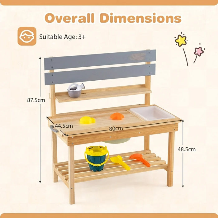 Outdoor Mud Kitchen with Extended Tabletop Sink Faucet and Storage Shelves for Kids-