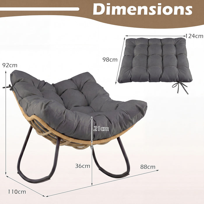 Outdoor Papasan Rocking Chair Oversized PE Wicker Patio Egg Chair with Thick Cushion-