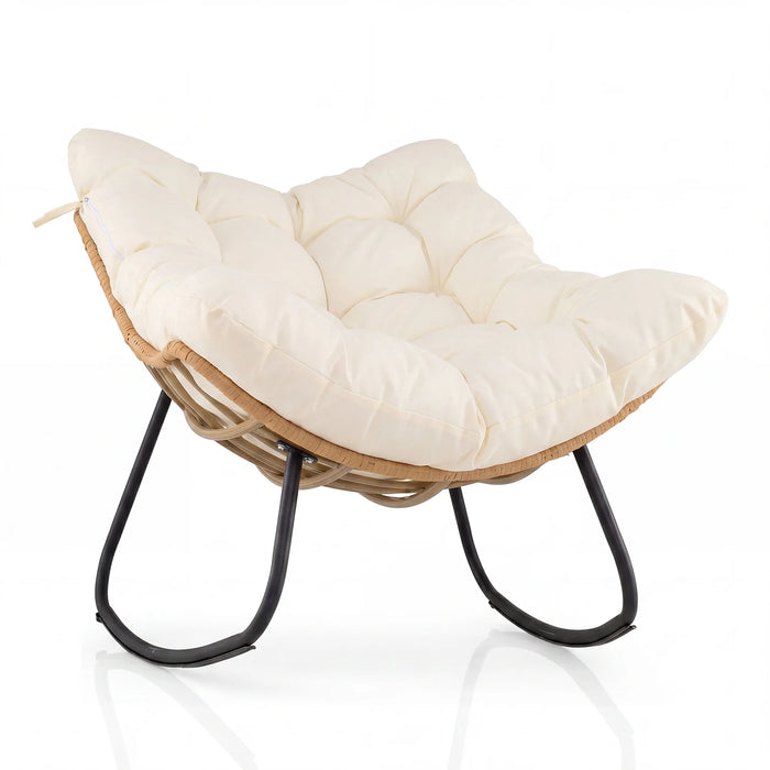 Outdoor Papasan Rocking Chair Oversized PE Wicker Patio Egg Chair with Thick Cushion-