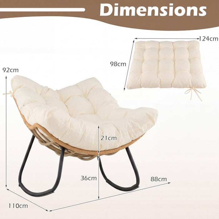 Outdoor Papasan Rocking Chair Oversized PE Wicker Patio Egg Chair with Thick Cushion-
